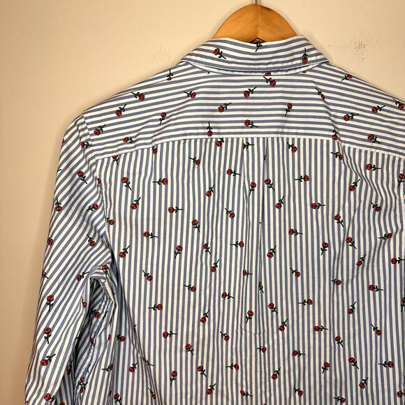Banana Republic Quinn Boy Fit Roses Blue White Striped Shirt Women's Size S - Picture 5 of 8